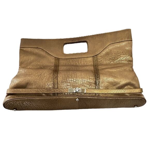 Y2K BCBGMaxazria Structured 3-Way Handbag Bronze Metallic Leather Minimalist - Picture 6 of 10